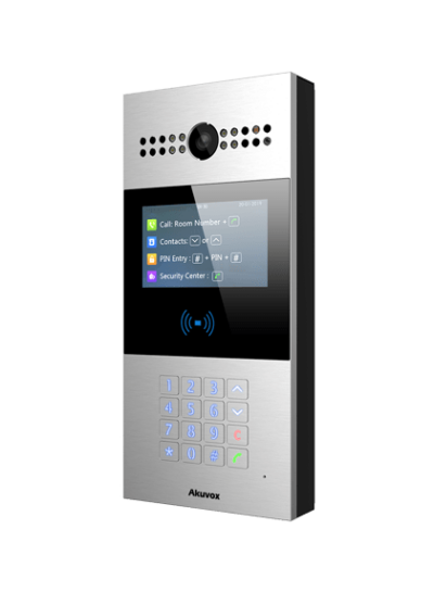 Akuvox R28A Smart SIP Video intercom, with keypad, card reader, and colour screen, mount included