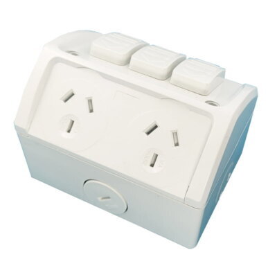 IP53 Weather Protected Double Power Point with Extra Switch 10A - WGPO2X