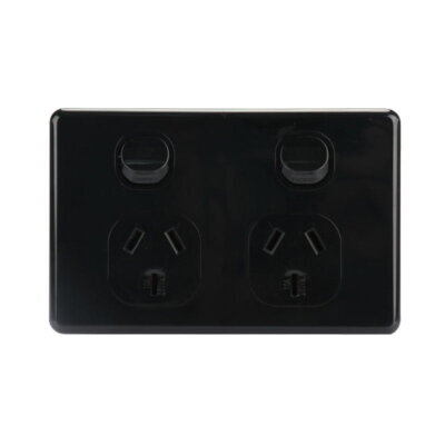 AVOL Power Point 2 Gang Double Pole | 250VAC 10A | Black | Horizontal - ESW162B