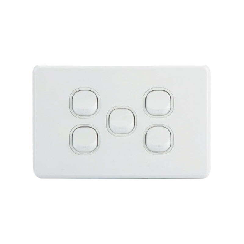 AVOL 5 Gang Light Switch 10A | White | Horizontal - ESW145