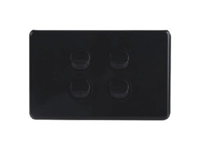 AVOL Power Point 4 Gang Single Pole | 250VAC 10A | Black | Horizontal - ESW154B<br><small class="product-sku">SKU: ESW154B</small>