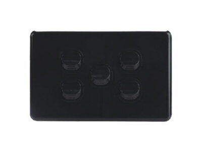 AVOL Power Point 5 Gang Single Pole | 250VAC 10A | Black | Horizontal - ESW155B<br><small class="product-sku">SKU: ESW155B</small>