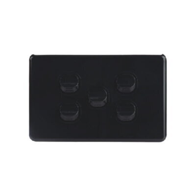 AVOL Power Point 5 Gang Single Pole | 250VAC 10A | Black | Horizontal - ESW155B