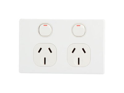 AVOL Power Point 2 Gang Double Pole | Left 10A, Right 15A | 250VAC | White | Horizontal - ESW165