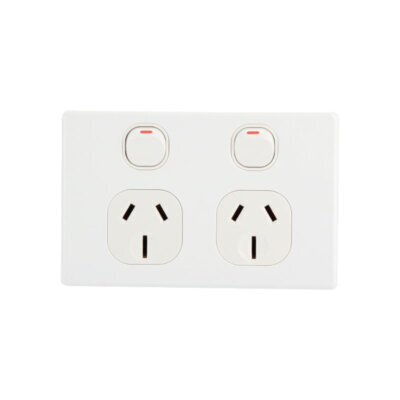 AVOL Power Point 2 Gang Double Pole | Left 10A, Right 15A | 250VAC | White | Horizontal - ESW165