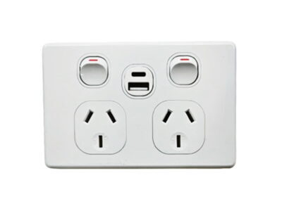AVOL Power Point 2 Gang Double Pole | 250VAC 10A | White | Horizontal | USB Type A/C Charger - ESW168