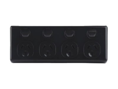 AVOL Power Point 4 Gang Double Pole | 250VAC 10A | Black | Horizontal - ESW169B