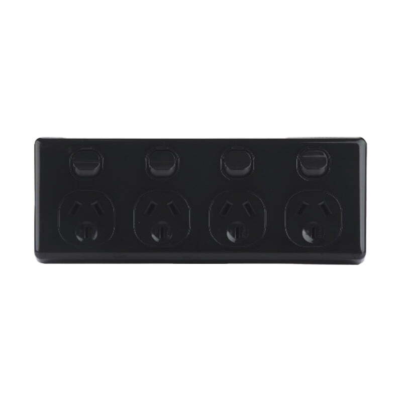 AVOL Power Point 4 Gang Double Pole | 250VAC 10A | Black | Horizontal
