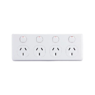 AVOL Power Point 4 Gang Double Pole | 250VAC 10A | White | Horizontal - ESW184