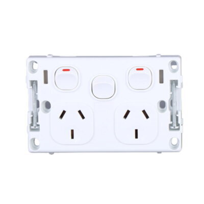 AVOL Power Point 2 Gang Double Pole | 1 Extra Switch | 250VAC 10A | White | Horizontal - Image 2