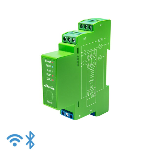 2 Circuit DIN Rail Dimmer Wi-Fi Relay Switch With Power Metering