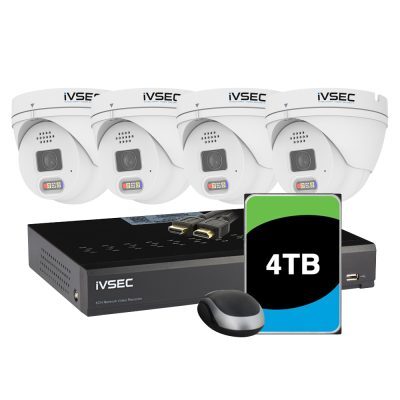 IVSEC Kit 4 X 12MP IP CAM With Advanced Deterrence, 8 x PoE NVR 4K with 4TB