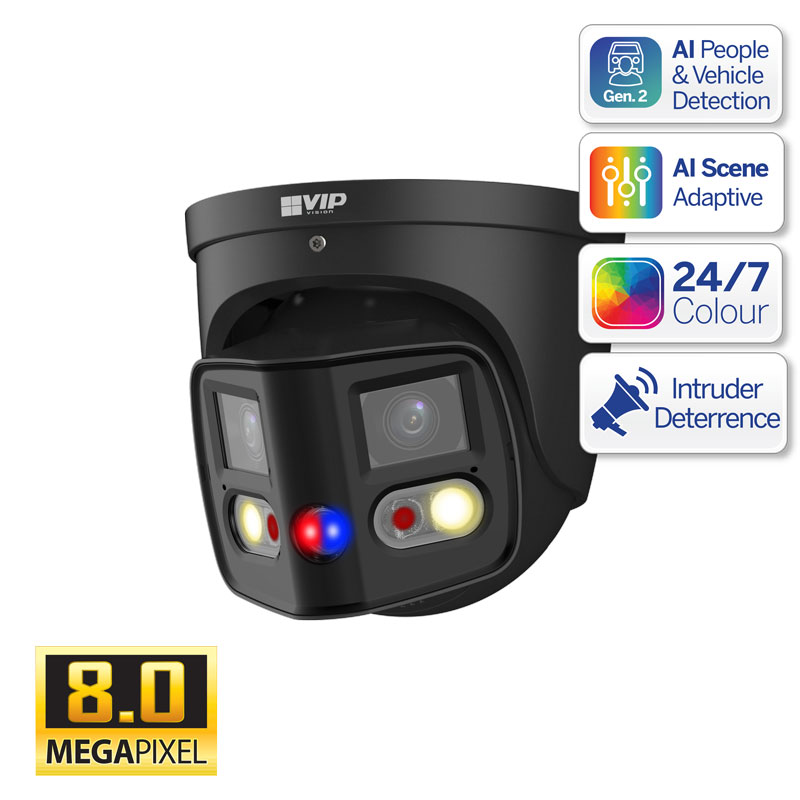 Professional AI Series 8.0MP 180° Active Deterrence Turret (Black) -