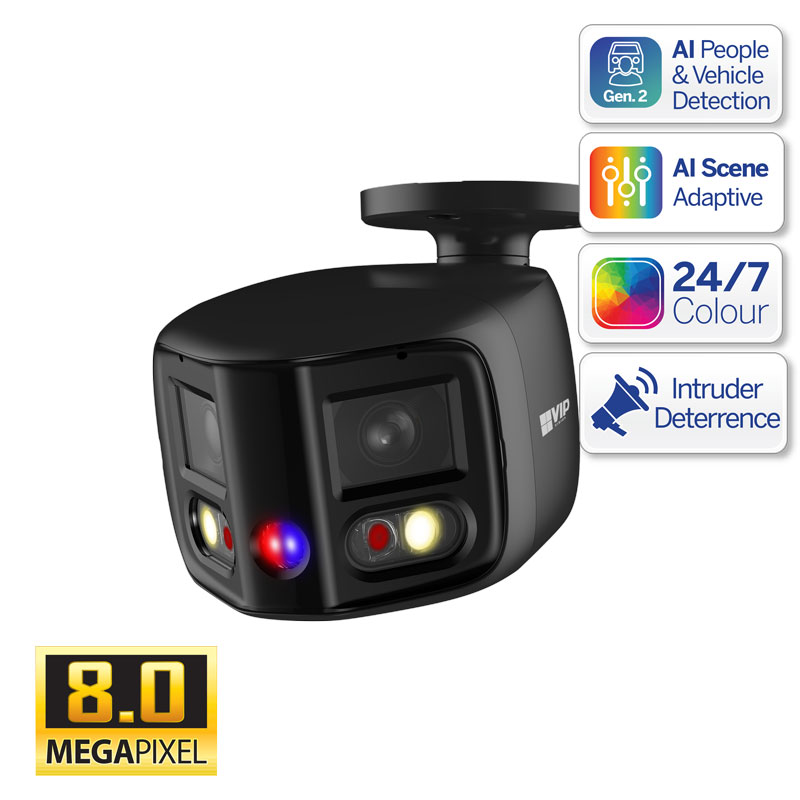 Professional AI Series 8.0MP 180° Active Deterrence Bullet (Black) -