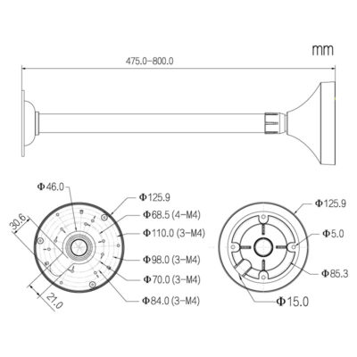800mm Ceiling Mount Dome Camera Bracket (White) - VSBKTB2211C - Image 3