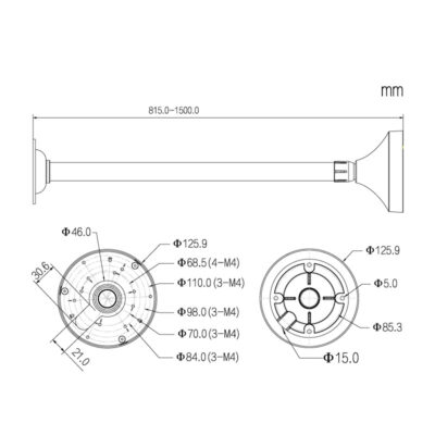 1500mm Ceiling Mount Dome Camera Bracket (White) - VSBKTB2212C - Image 3