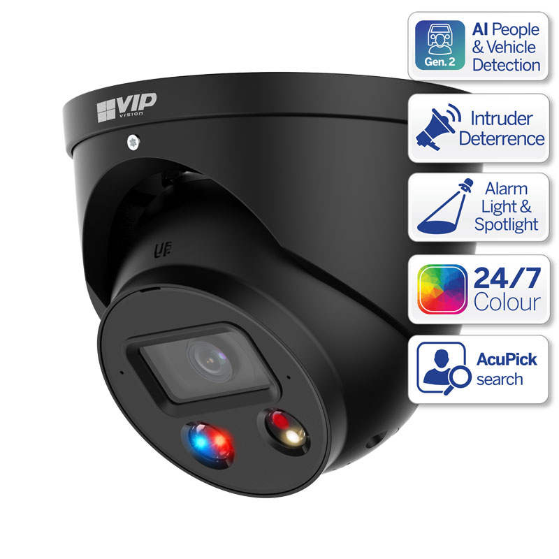 Professional AI Series 8.0MP Fixed Deterrence Turret (Black) - VSIPP-8DG-ID4-B