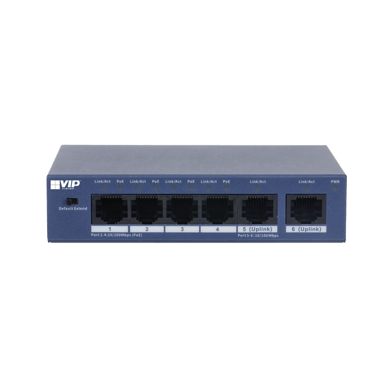 VIP Vision Unmanaged 4-Port PoE Switch with 2-Port Uplink (100M) - VSPOE-SWA4U