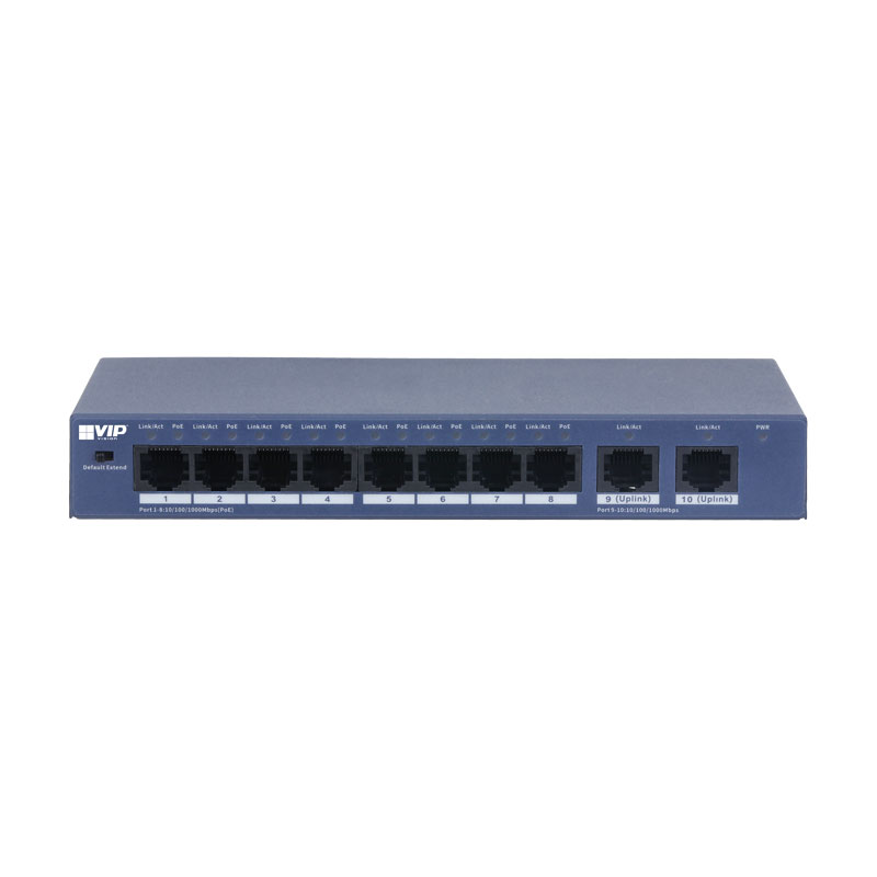 VIP Vision Unmanaged 8-Port (100M) PoE Switch with 2-Port Uplink (1000M) - VSPOE-SWA8U
