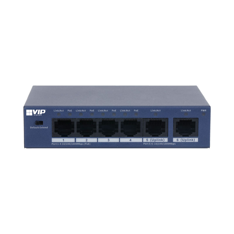 VIP Vision Unmanaged Gigabit 4-Port PoE Switch with 2-Port Uplink (1000M) - VSPOE-SWB4U