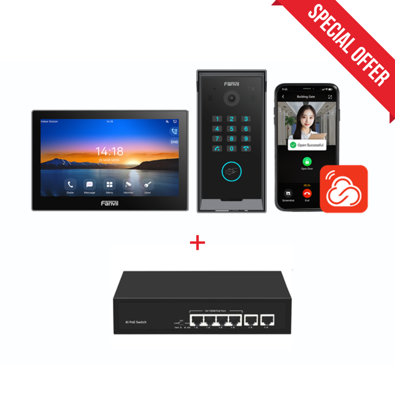 Fanvil VIK-02P IP Video Intercom Kit with keypad, PoE Switch