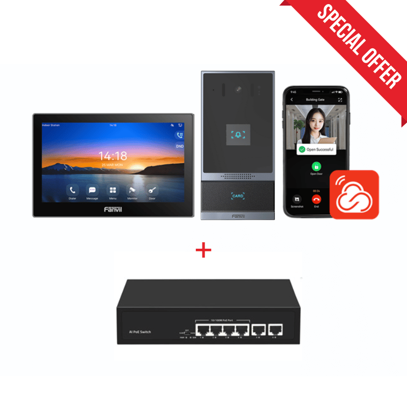 Fanvil VIK-03P IP Video Intercom Kit, with Vandal Resistant Door, PoE Switch