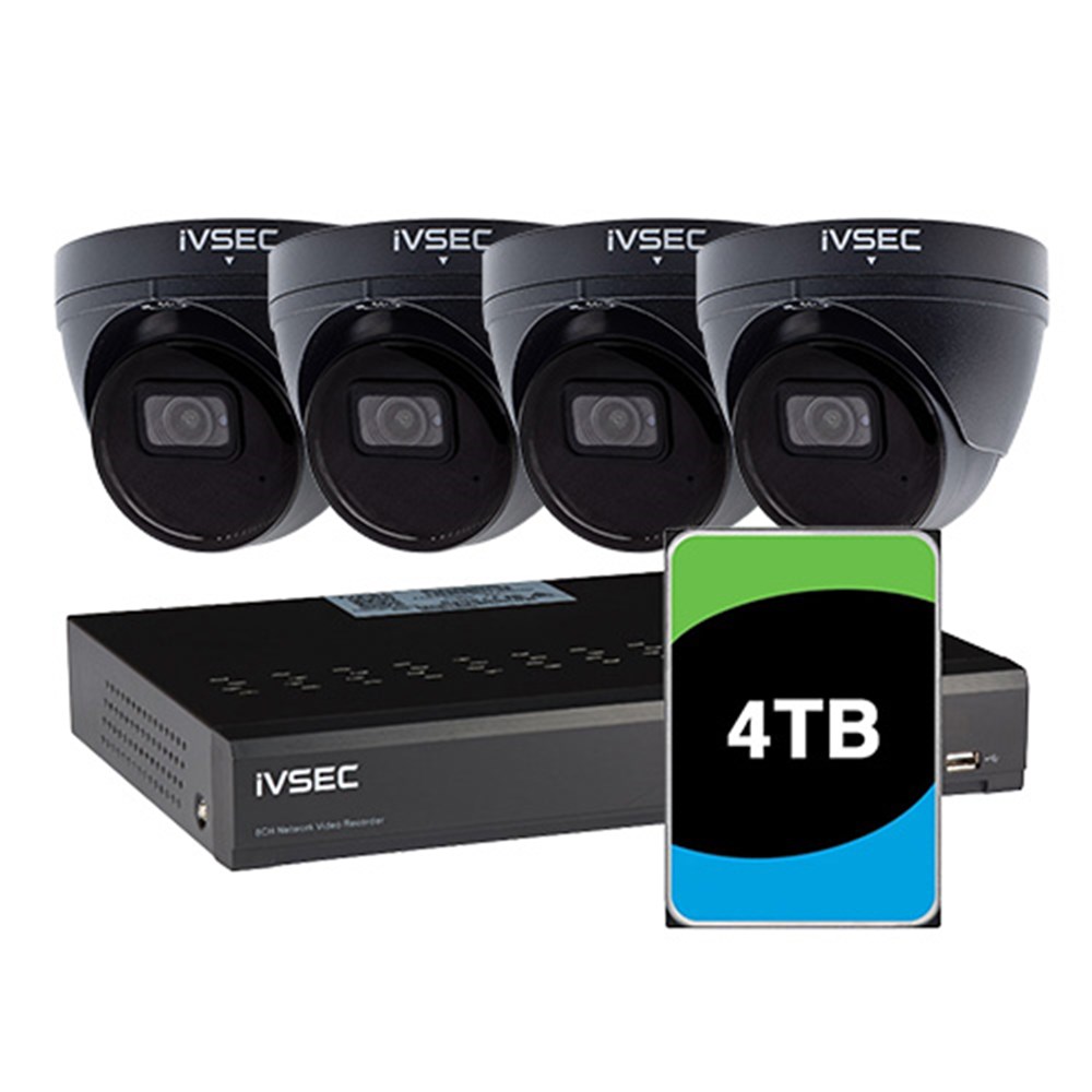 IVSEC KIT 4 x NC110XC-BLK 5MP CAM WITH ADV DET NR308XD-4T 8 x PoE NVR 4K IVS