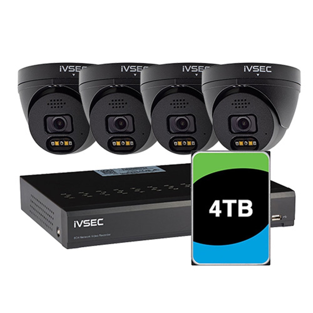 IVSEC KIT 4 x NC323ADX-BLK 8M CAM WITH ADV DET NR308XD-4T 8 x PoE NVR 4K IVS